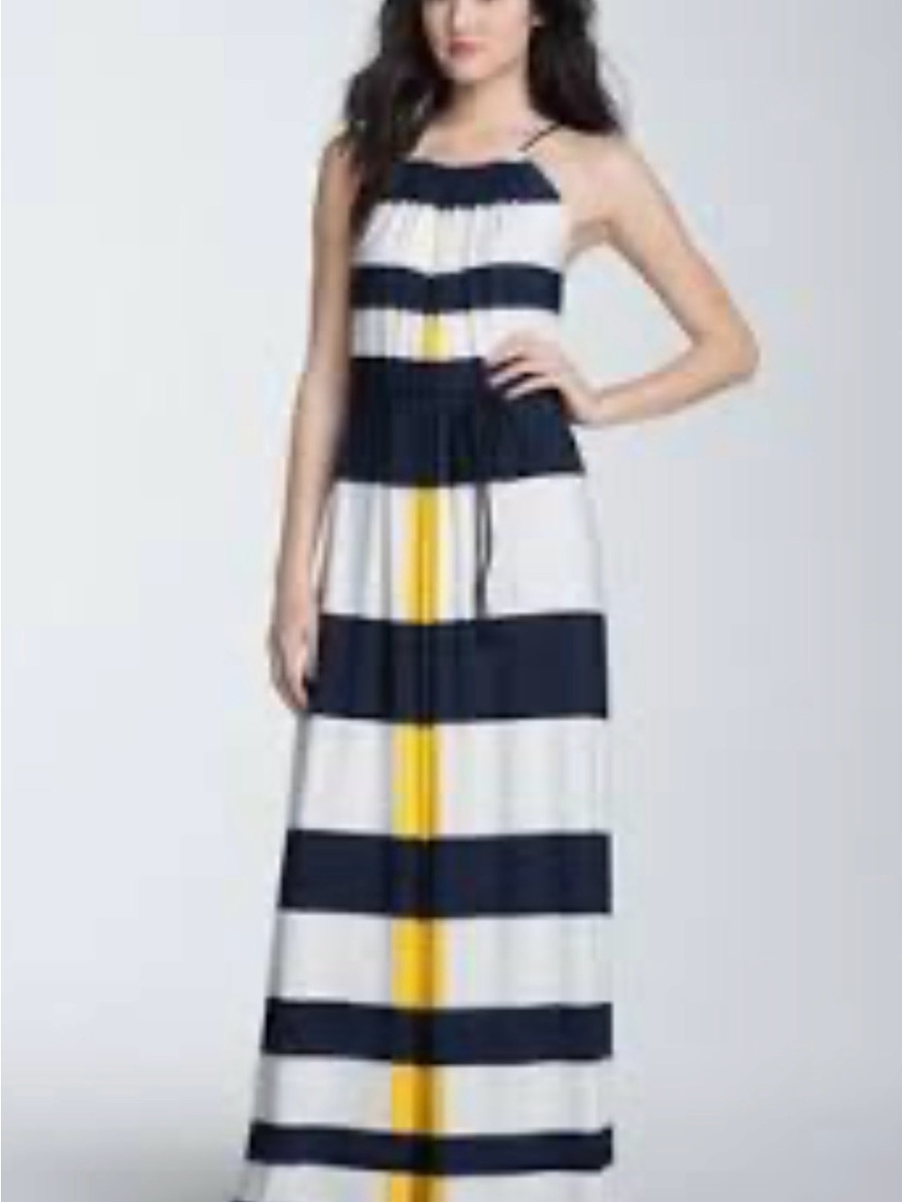 Striped Maxi Dress in Navy, White & Yellow